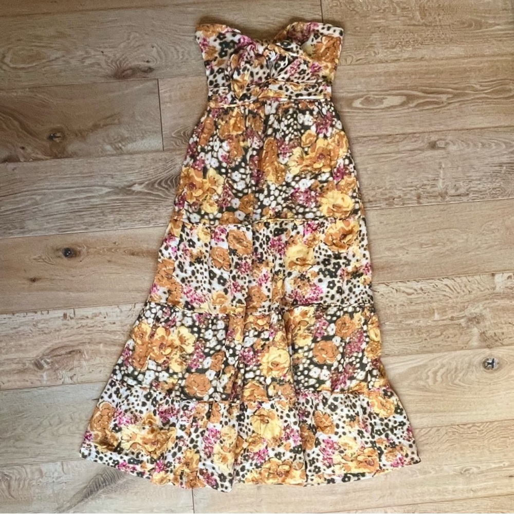 ba&sh Floral Strapless Maxi Dress - Yellow, Pink, Black